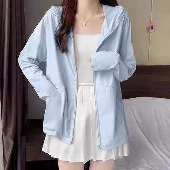 Ice Silk Women s Breathable and Loose Cardigan Outwear Sun Protection Clothing Blue L [Suggested 52.50 kg-57.50 kg]]