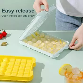 Набор лотков для льда с крышкой Лопатки для льда Лопатки для льда без BPA Лоток для кубиков льда для морозильной камеры Круглый квадратный льдогенератор для охлаждения напитков Штабелируемые кухонные гаджеты светло-синий