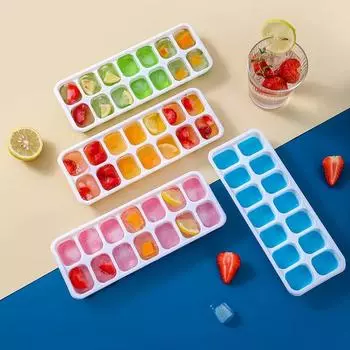 Ice Tray Silicone Mold with Covers Soft Bottom Silicone Easy Demolding Ice Mold Durable Bar Wine Ice Block Mechanism Ice Box синий
