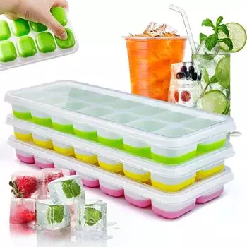 Ice Tray Silicone Mold with Covers Soft Bottom Silicone Easy Demolding Ice Mold Durable Bar Wine Ice Block Mechanism Ice Box синий