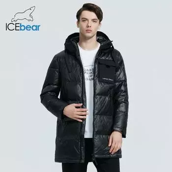 ICEbear 2022, высококачественная мужская повседневная куртка с капюшоном, новое зимнее хлопковое пальто средней длины, брендовая мужская одежда 46 чёрный