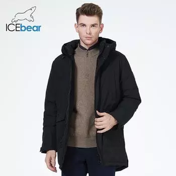 ICEbear 2023 новая мужская куртка-парка ветрозащитная теплая верхняя одежда утепленный пуховик на зиму 46 чёрный
