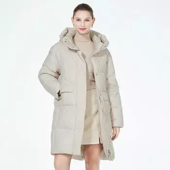ICEbear 2023 новая женская куртка длинный пуховик с капюшоном женская хлопковая парка брендовая женская одежда GWD3802I 46 слоновая кость