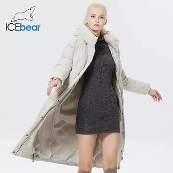 ICEbear 2023 новые модные женские хлопковые длинные хлопковые пальто с капюшоном, зимние парки, ветрозащитная одежда, женская куртка GWD22580D 44 чёрный