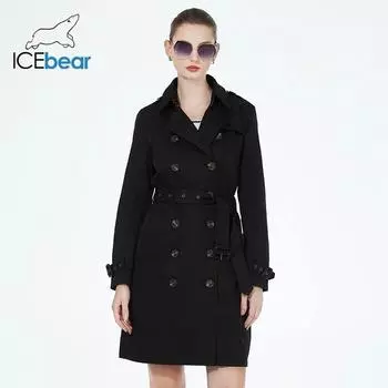 ICEbear 2023 женская осенняя ветровка с лацканами модный двубортный женский плащ модная женская одежда GWF20023D 44 чёрный