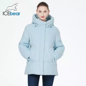 ICEbear 2023, женская зимняя куртка, теплая утепленная короткая верхняя одежда, ветрозащитное пальто, парка на молнии с длинными рукавами и капюшоном GWD3911I 46 чёрный