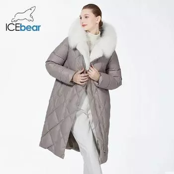 ICEbear 2023 женское пальто с меховым капюшоном, длинная роскошная куртка с женским поясом, теплое ветрозащитное стеганое пальто, парки GWD3925I 42 серый