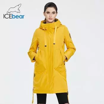 ICEbear 2024 Женское ветрозащитное пальто с капюшоном Повседневная куртка средней длины Качественная парка с длинным рукавом на весну и осень 52 жёлтый
