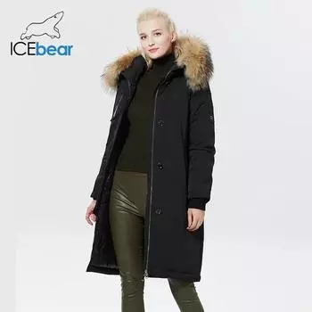 ICEbear 2023 зимняя женская куртка, элегантное женское теплое хлопковое пальто, женская утепленная ветрозащитная парка с меховым воротником GWD22599-2I 42 чёрный