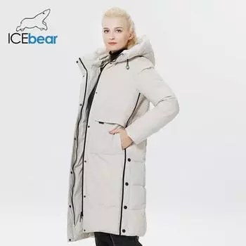 ICEbear 2023 зимняя женская куртка длинная хлопковая с большими карманами женское пальто женская утепленная теплая парка AGWD22578-1D 44 серый
