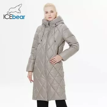 ICEbear 2023 зимняя женская стеганая куртка с ромбовидным узором, удлиненная женская парка с подкладкой, утолщенное теплое хлопковое пальто GWD22631I 44 бежевый