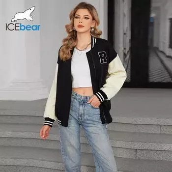 ICEbear 2024 Новая модная куртка-бомбер осень-зима женская уличная бейсбольная майка свободного покроя куртка GWC4568I 42 бежевый