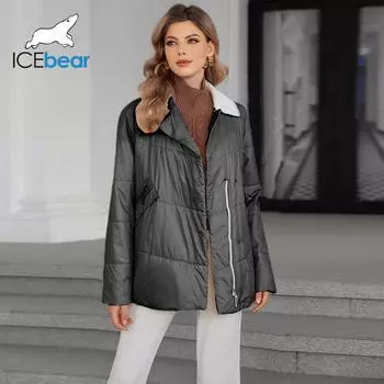 ICEbear 2024 Новое весеннее женское пальто, короткая тонкая хлопковая парка, косые карманы, капюшон, молния, стильная женская куртка GWC4795I 46 дубильная кора