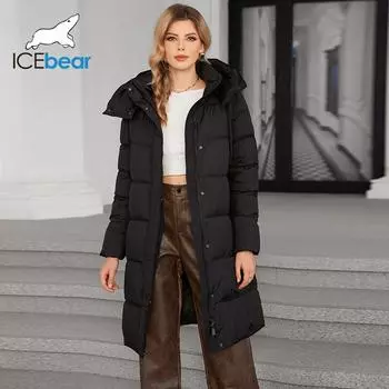 ICEbear 2024 зимнее пальто женские пуховики модные уютные теплые на шнуровке с капюшоном длинная женская повседневная парка женская GWD4617l 42 коричневый