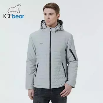 ICEbear Новинка 2023 года, мужская короткая хлопковая куртка, осенняя модная мужская куртка высокого качества с капюшоном, брендовая одежда MWC21662I 46 серый