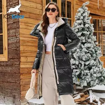 ICEbear 2024 зимняя модная куртка женская с капюшоном теплая парка пуховики высококачественное женское стеганое пальто AGWD20155D 42 бежевый