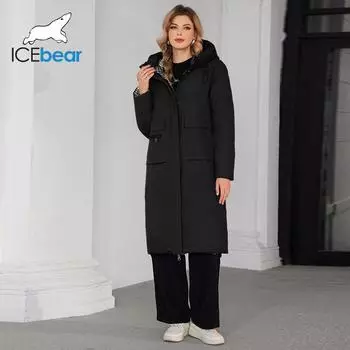 ICEbear Зимняя женская куртка 2024 года, двусторонняя высококачественная куртка с капюшоном на молнии, брендовая модная парка для женщин GWD4682I 42 дубильная кора