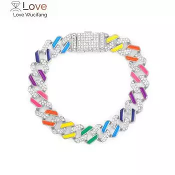 Iced Out 8 дюймов Bling CZ разноцветный браслет для мужчин Miami Link Chain Радужный браслет цвета для мужчин хип-хоп браслеты ювелирные изделия 8inch золотой