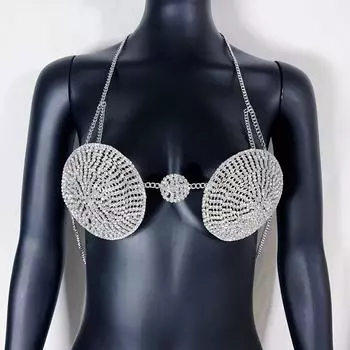 Iced Out блестящий укороченный топ со стразами, бюстгальтер на груди, роскошная медная сексуальная цепочка для тела, аксессуары