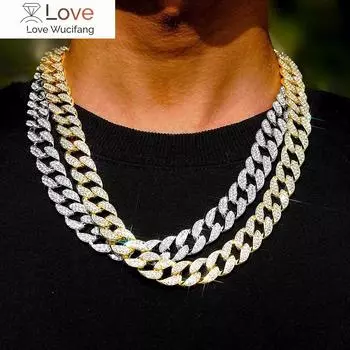 Iced Out Chain Hip Hop ожерелье Подвески Ювелирные изделия Золото Серебро Цвет Стразы Cz Застежка Чокер Для Мужчин Рэпер Bling Мужское Ожерелье 20 inch 50cm