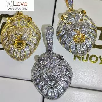 Iced Out Diamond Heavy Gold Roaring Lion Head Cuestion Fashion Hip Hop Anime Cuestionary Jewelry For Men 8mm Cuban Chain