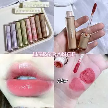 Iced Tea Mirror Lip Glaze Watery Lip Gel Водостойкая стойкая прозрачная желейная жидкая губная помада Женская косметика для макияжа, 1 шт., 16 08 HERORANGE