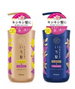 Ichi Hair Shampoo 480 мл Conditioner 480 мл Repair Color Gold Damage Care Pair Set Damage Repair Color Care Kracie Lemon Flower and Cherry Blossom Scent