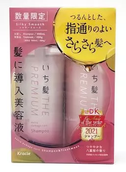 Ichikami THE PREMIUM Extra Damage Care Представляем сыворотку в шампуне для лечения, пробная емкость, набор для ухода за волосами [Шелковистая гладкость] 400 мл+400 г |