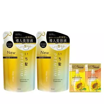Ichikami THE PREMIUM Extra Damage Care Представляем сыворотку в наборе для лечения, сменный блок 340 г x 2, с бонусным кондиционером для волос [Shiny Moist] | Для мужчин