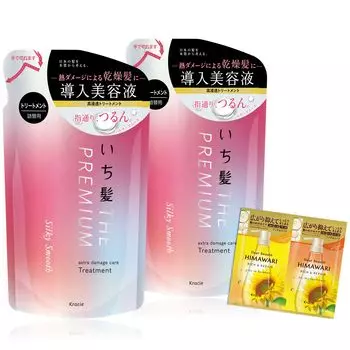 Ichikami THE PREMIUM Extra Damage Care Представляем сыворотку в наборе для лечения, сменный блок 340 г x 2 в комплекте с бонусным кондиционером для ухода за волосами [Silky Smooth] | Для мужчин