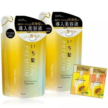 Ichikami THE PREMIUM Extra Damage Care Представляем сыворотку в наборе для лечения, сменный блок 340 г x 2, с бонусным кондиционером для волос [Shiny Moist] | Для мужчин