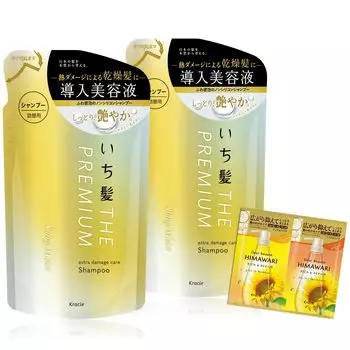 Ichikami THE PREMIUM Extra Damage Care Представляем сыворотку в шампуне, сменный блок 340 мл x 2 в наборе с бонусом Hair Care [Shiny Moist] | Без силикона для мужчин