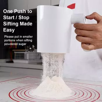 Icing Sugar Powder Handheld Baking Flour Sifter Screen Cup Shaped Kitchen Pastry Cake Tool Stainless Steel Electric Flour Sieve белый