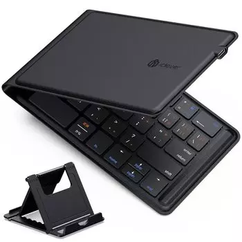 iClever Keyboard Bluetooth клавиатура складная Bluetooth клавиатура перезаряжаемая 175 г легкий тонкий чехол из искусственной кожи для подставки-кошелька японский чёрный