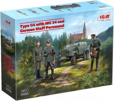 ICM Germany G4 Немецкий офицерский легковой автомобиль Фигурка 3 Набор Пластиковая модель 24024 1/24 (W31) с MG34 & &