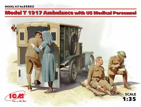ICM Model T Ford 1917 Ambulance with American Medic Figure Plastic Model 35662 1/35