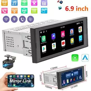 Icreative 1 Din Android Автомобильный мультимедийный видеоплеер GPS-навигация Wi-Fi 1 Din Авторадио Стерео Автомобильное радио Android 6,9-дюймовый экран для универсального использования 1+32GB
