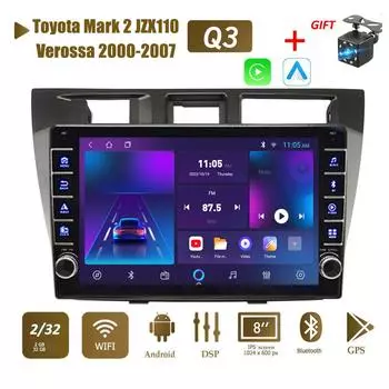 icreative 2 Din Android автомобильный радиоприемник мультимедийный видеоплеер для Toyota Mark 2 JZX110 Verossa 2000-2007 с кнопкой Carplay WiFi 2 + 32 ГБ 1+16GB