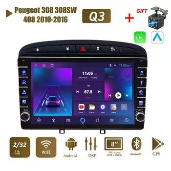 Icreative 2 Din Android автомобильный радиоприемник мультимедийный видеоплеер для Peugeot 308 308SW 408 2010-2016 с кнопкой Carplay WiFi 2 + 32 ГБ 1+16GB