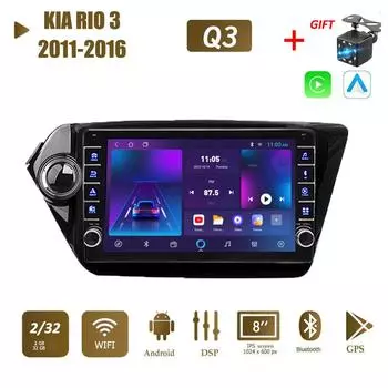icreative 2Din Android Wi-Fi автомобильный радиоприемник мультимедийный плеер GPS-навигация для KIA RIO 3 2011-2016 с кнопочной ручкой стерео Carplay 2 + 32 ГБ 1+16GB
