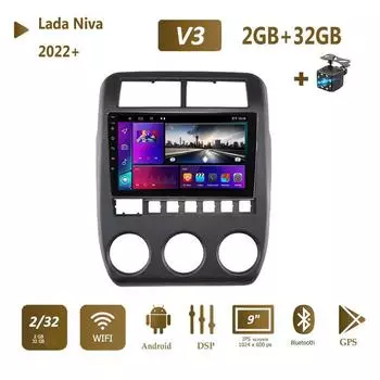 Icreative Android автомобильное радио для Lada Niva 2022+ мультимедийный видеоплеер навигация WIFI GPS Carplay DSP RDS 2din 2 + 32 ГБ 1+16GB