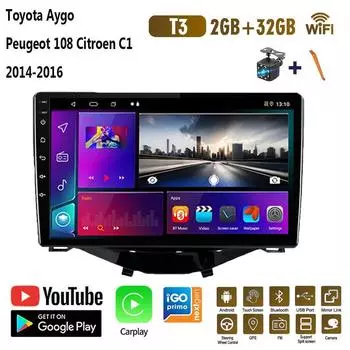 Icreative автомобильное радио для Toyota Aygo Peugeot 108 Citroen C1 2014-2016 2 Din автомобильный мультимедийный плеер Android авто стерео 1+16GB