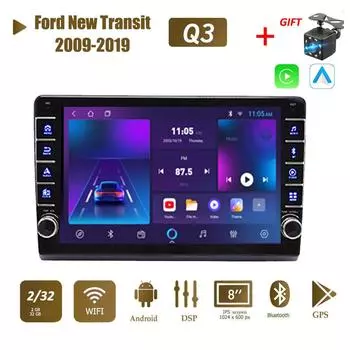 Icreative Радио 2 Din Android Автомобильный GPS-навигатор для Ford New Transit 2009-2019 с кнопочной ручкой Мультимедийный плеер Стерео Аудио Авто Carplay 2 + 32 ГБ 1+16GB