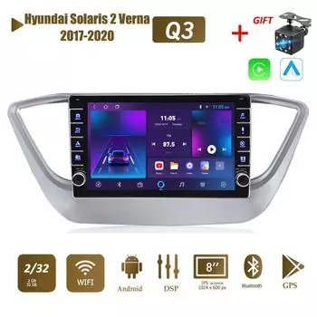 icreative Wi-Fi 2Din Android автомобильный радиоприемник мультимедийный видеоплеер для Hyundai Solaris 2 Verna 2017-2020 с кнопкой Carplay GPS 2 + 32 ГБ 1+16GB