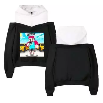 Icrimax Hoodie Women Fashion Off-shoulder Sweatshirt Harajuku Y2k Cartoon Funny Pullovers Female Sexy Off Shoulder Hoodies XS темно-синий