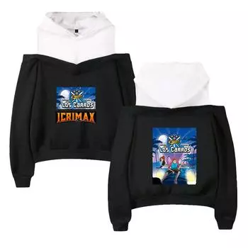 Icrimax Women Hoodie Sweatshirt Streetwear Hip Hop Sexy Off Shoulder Pullover Hooded Jacket XS темно-синий