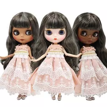 ICY DBS Blyth Doll Joint Body Black Mix Светлые волосы Белая кожа Матовое лицо Супер черная кожа блестящее лицо 30 см ИГРУШКА Аниме 30cm