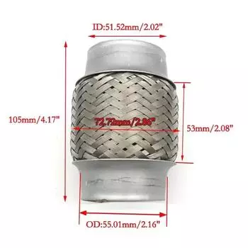 ID51mm-L105mm Car Exhaust Tube Telescopic Flexible Connection Braid Bellows Steel Muffler Pipe Connector Welded Universal