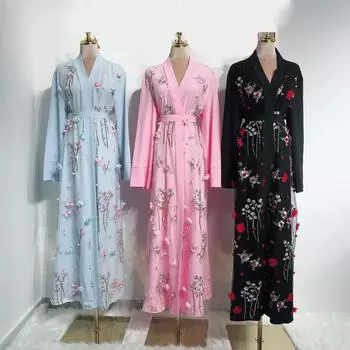 Ид Абая Дубай, свободное мусульманское платье с длинными рукавами, халат с поясом, мусульманские платья, женские однотонные халаты длиной до пола, кардиган, Рамадан S