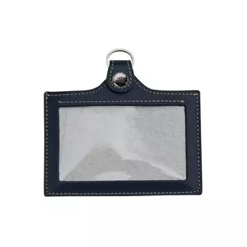 ID card pass employee ID genuine made in navy [HERBE] case, holder, double-sided case, holder, leather, Japan,